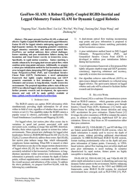 GeoFlow-SLAM: A Robust Tightly-Coupled RGBD-Inertial and Legged Odometry Fusion SLAM for Dynamic Legged Robotics