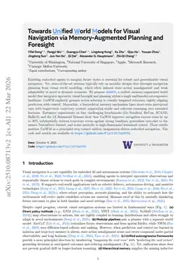 Towards Unified World Models for Visual Navigation via Memory-Augmented Planning and Foresight